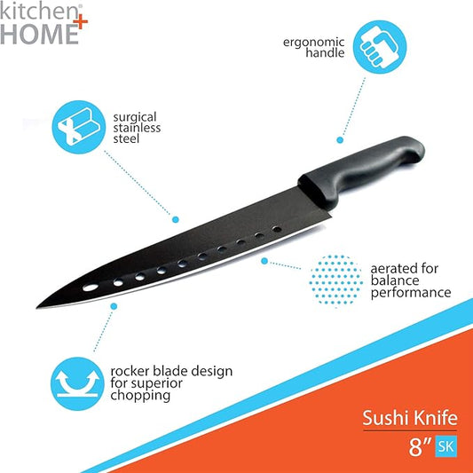Kitchen Home Non Stick Sushi Knife - 8 inch Stainless Steel Non Stick Multipurpose Chef Knife - 2 Pack