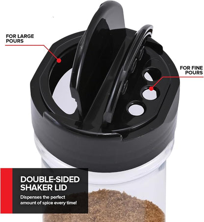 6 Pack 5.5 oz Round Plastic Spice Jars, Empty Seasoning Containers for Homemade Rub, Spices, Glitter, and More, Small Spice Containers with Black Shaker Lids and Heat-Induction Liner, Clear Spice Jars