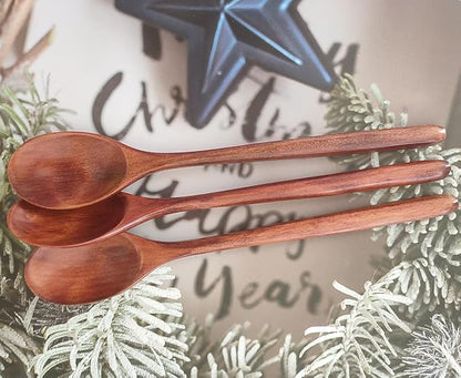 Long Handle Wooden Spoons for Eating, 9.2 Inch Wood Soup Spoons for Mixing Stirring, Handmade Retro Honey Jar Table Spoons Teaspoon Tea Coffee Spoon (3 Pack)