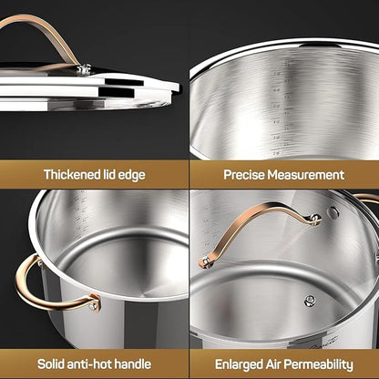 Ciwete 8 Quart Stock Pot, 3 Ply Whole Clad Stainless Steel Stock Pot, 8 QT Cooking Pot with Lid, Induction Pot for Cooking, 18/10 Stainless Steel Cookware Stockpots Oven, Gas and Dishwasher Safe