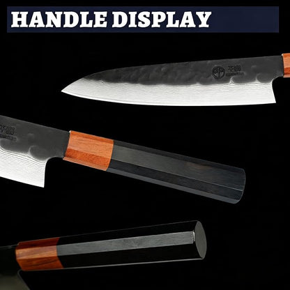 Japanese Chef Kitchen Knife, 8 Inch Black Gyuto, Hand Forged 67 Layers Damascus Steel VG10 Core, Ultra Sharp, Rosewood & Ebony Handle, Leather Sheath,A Thoughtful Father Day Gifts for Men