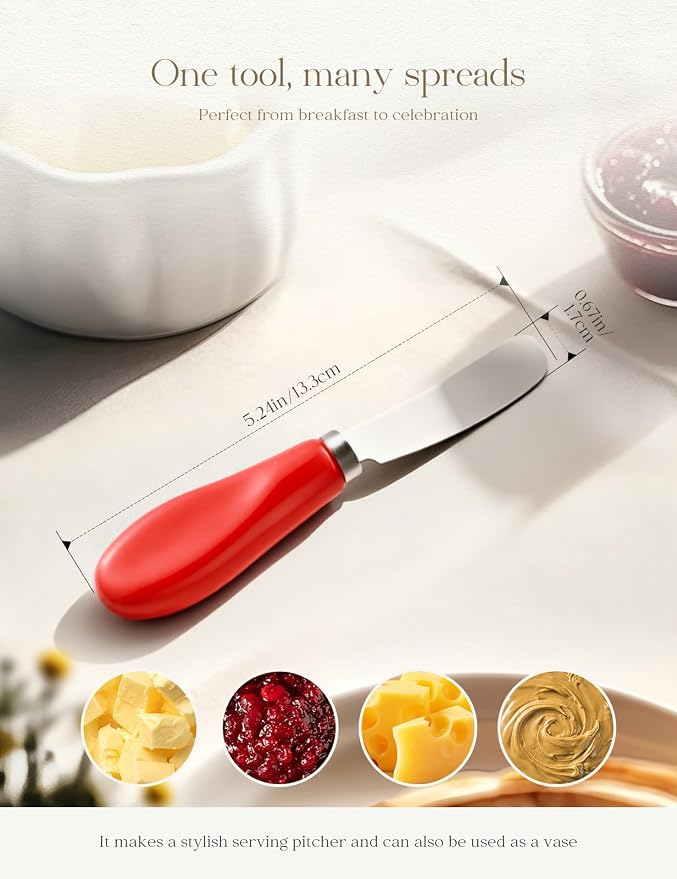 AISBUGUR 2 Pack Stainless Steel Butter Spreader Knife, Butter Knife with White Porcelain Handle, Cheese Butter Spreader Knives for Kitchen Red