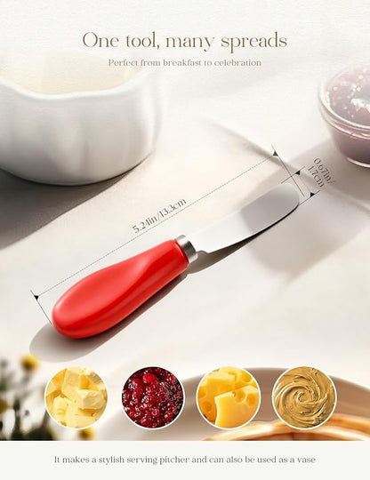 AISBUGUR 2 Pack Stainless Steel Butter Spreader Knife, Butter Knife with White Porcelain Handle, Cheese Butter Spreader Knives for Kitchen Red