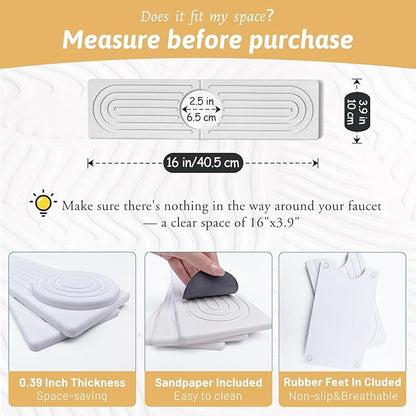 Faucet Mat for Kitchen Sink with Sandpaper, Diatomaceous Earth Faucet Splash Guard, Fast Drying Sink Protector Stone, Water Absorbing Stone Mat for Bathroom Sink Counter, Gift for Mother's Day, White