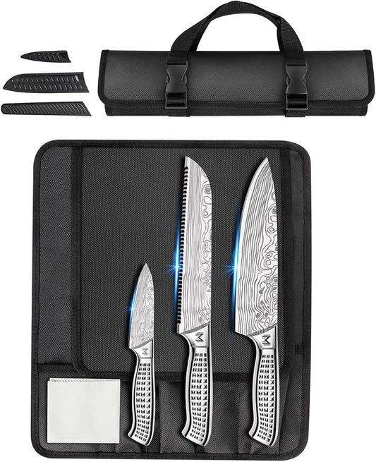 4PCS Kitchen Knife Set,High-Carbon Stainless Steel Chef Knife Set, Portable Knife Roll Bag, Portable Knives for Outdoor Camping and Travel
