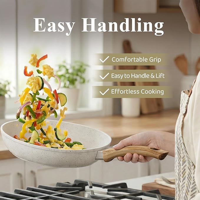 Bazova 24-Piece Pots and Pans Set Non Stick, Ceramic Cookware Set, Titanium-Reinforced Long-Lasting Nonstick,Non Toxic PFAS-Free, Induction Compatible, Complete Kitchen Cookware Set for Daily Cooking