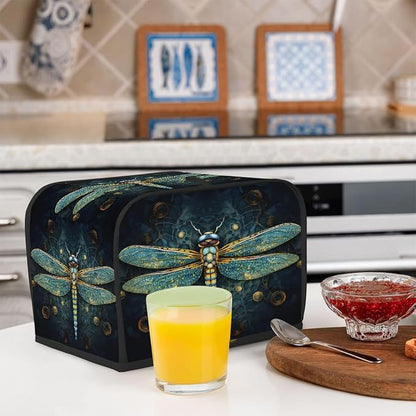 Animal Dragonfly Toaster Cover 4 Slice Wide Slot Washable Toaster Covers | Turquoise Art Dust and Fingerprint Protection Bread Maker Covers for Kitchen Accessories Decor Bakeware Women Gift