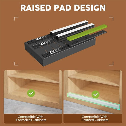 Seinloes 4 Pack Expandable (9"-14") Pull Out Cabinet Organizer 21" Deep With Raising Pad for Framed Cabinets,Upgrade 3 Slide Rails Slide Out Drawers,No Drill Roll Out Shelves Adhesive,Black