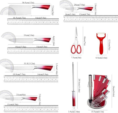 Professional 9-Piece Kitchen Knife Set with Acrylic Block - Non Stick Sharp Stainless Steel Chef Knives with Sharpener,Gift for Home Kitchen Women