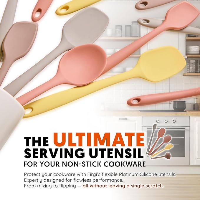 Platinum Silicone Cooking Ladle for Baking, Scraping & Mixing, 100% Food Grade Colorful Silicone Kitchen & Serving Utensils, Heat Resistant, Non-Stick Cookware - 8.6 inch Warm Gray