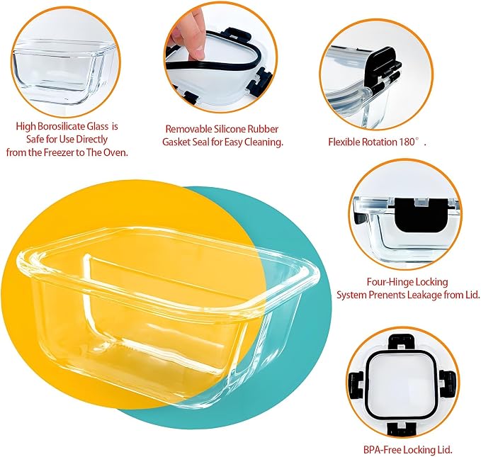 5 Pack Bariatric Meal Prep Containers, 8 oz Bariatric Bowls for Portion Control, Reusable Glass Snack Food Containers with Lids & Folding Spoon & Fork & Knife, Bariatric Must Haves (Black)