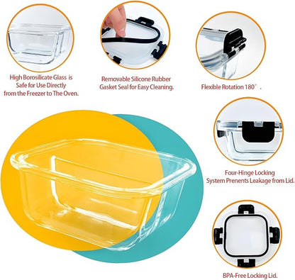 5 Pack Bariatric Meal Prep Containers, 8 oz Bariatric Bowls for Portion Control, Reusable Glass Snack Food Containers with Lids & Folding Spoon & Fork & Knife, Bariatric Must Haves (Black)
