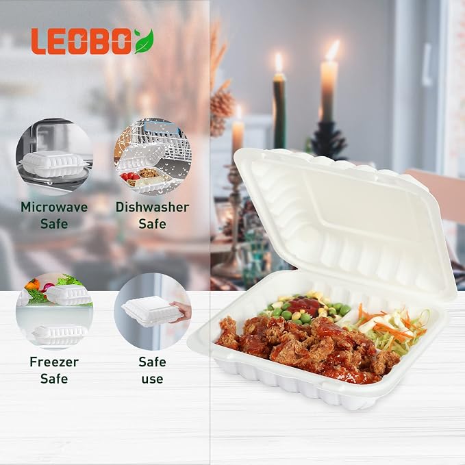 65 Pack 30oz 7.8 Inch To Go Containers - Shrink Wrapped No Pre-Wash | 3 Compartment Reusable & Sturdy | Microwave, Dishwasher and Freezer Safe Meal Prep Boxes for Leftovers, Catering & Takeout
