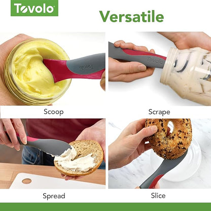 Tovolo Mini Scoop and Spread Tool for Kitchen Meal Prep Small Sandwich Spreader Spatula for Peanut Butter Jelly, Silicone BPA Free Dishwasher Safe Scooper Spreader, Charcoal Gray and Viva Magenta