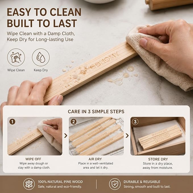 DIYOOHOMY 10 Pcs 17" L Rolling Pin Guides for Dough, Pizza, Bread, Pastry Thickness, Polymer Clay Tools, Wooden Slab Roller for Clay Machine, Clay Rolling Pin Depth Guide for Pottery Ceramics Supplies