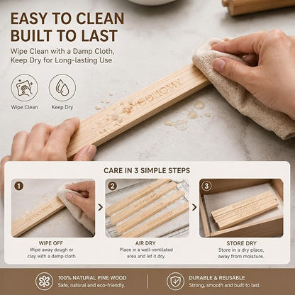 DIYOOHOMY 10 Pcs 17" L Rolling Pin Guides for Dough, Pizza, Bread, Pastry Thickness, Polymer Clay Tools, Wooden Slab Roller for Clay Machine, Clay Rolling Pin Depth Guide for Pottery Ceramics Supplies