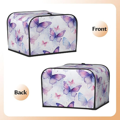 Butterfly Flower Purple 4 Slice Toaster Cover Wide Slot Dustproof Bread Maker Cover Fingerprint Bakeware Protection Kitchen Appliance Cover Toaster Bag