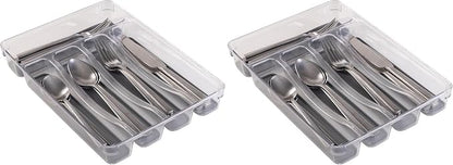 Kitchen Details 23195 Utensil and Cutlery Drawer Organizer, Divider, Tray, Storage, 5 Compartment, Clear (Pack of 2)