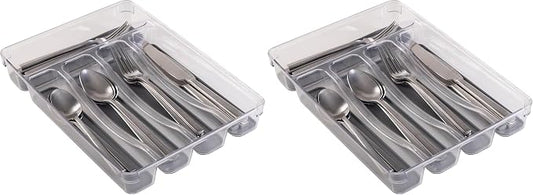 Kitchen Details 23195 Utensil and Cutlery Drawer Organizer, Divider, Tray, Storage, 5 Compartment, Clear (Pack of 2)
