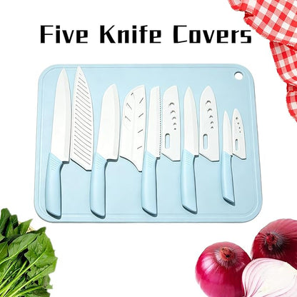 Ceramic Knives Set for Kitchen 5-Piece Set, Sharp Lightweight, Rust Resistant and Stain Resistant, Pure White Blade, Sky Blue Handle