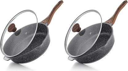 SENSARTE Nonstick Deep Frying Pan Skillet, 12-inch Saute Pan with Lid, Stay-cool Handle, Chef Pan Healthy Stone Cookware Cooking Pan, Induction Compatible, PFOA Free (Pack of 2)