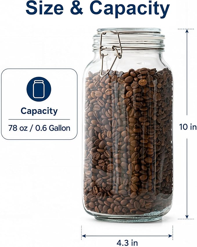 OneDream 78oz Glass Jars with Airtight Lid, 3 Pack Large Glass Storage Jars, Square Canisters for Pantry, Wide Mouth Glass Food Storage Containers for Flour, Sugar, Cereal, Pasta