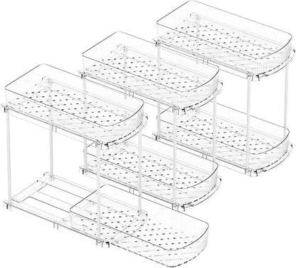 Yieach 3 Pack 13.8″ Deep 2 Tier Under Sink Storage Organizer,Large Pull Out Bathroom Organizers and Storage,Slide Out Acrylic Undersink Storage Shelf,Kitchen Under Sink Organizer for Cleaning Products