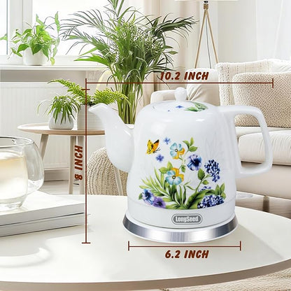 Ceramic Electric Kettle, 1.2L/1000W Boil Water Quickly and Easily,Boil-Dry Protection,Auto Shut Off, Detachable Swivel Base,Hot water kettle for Coffee & Tea