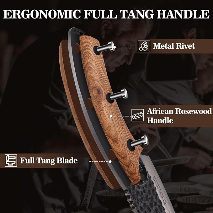 Chef Knife,Kitchen Knife for Boning,Cutting and Chopping,Hand Forged Butcher Knife,Stainless Steel Japanese Knife for Outdoor Cooking,Camping,BBQ,Ergonomic Handle,Brown