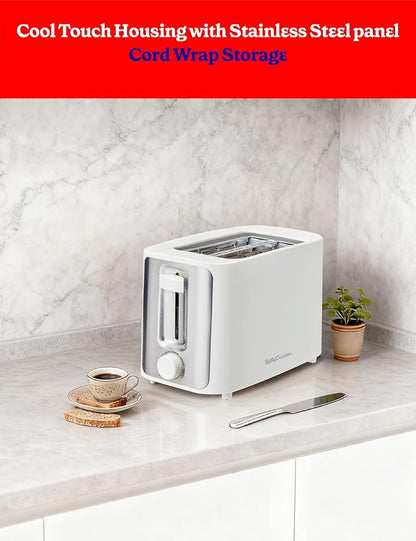 Betty Crocker 2-Slice Toaster, 900W, Variable Toast Shade Control, High Lift Feature, Cool Touch Housing, Bread Centering Guides, Drop Down Crumb Tray, BC-5632W, White