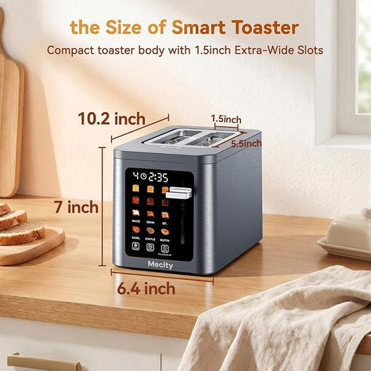 Mecity 2 Slice Toaster Smart Touchscreen, Stainless Steel Wide Slot Toasters Defrost, Reheat, Memory Function, Auto Shutoff, Digital Electric Bread Toaster for Bagel Muffin Waffle, 120V