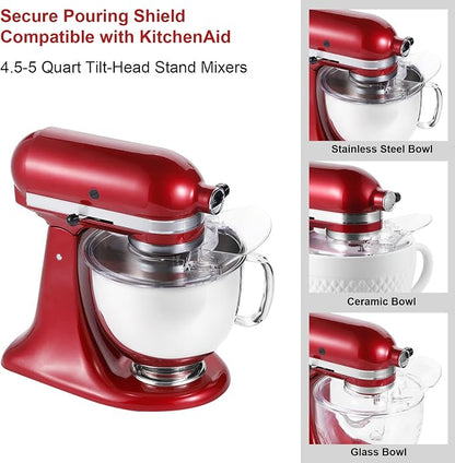 Pouring Shield for KitchenAid 4.5-5 Quart Tilt-Head Stand Mixers, Splash Guard with Removable Pour Spout, Fits Stainless Steel, Glass & Ceramic Mixer Bowls