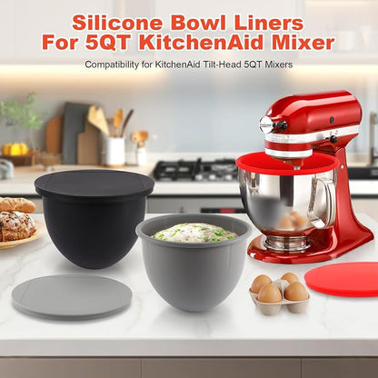 Silicone Bowl Liners for KitchenAid Mixers, 3-Pack Silicone Mixing Liners with Lids, Replacement for 5 Quart Tilt-Head Stand Mixer Bowls Accessories