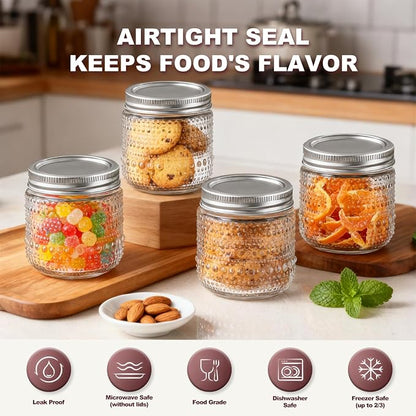 8 oz Mason Jars With Lids,12 Packs Small Mason Jars, Half Pint Glass Canning Jars for Jams, Jelly, Sauces, Desserts, chia pudding, Pickle, Gift