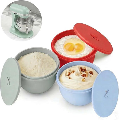 Omoiyari Premium MultiColors 3-Pack Silicone Bowl Liners with Lids for KitchenAid 7-Qt Bowl-Lift (Only), 2mm Extra-Thick Silicone, Odour-Free,Air Valves for Dough Proofing,Dishwasher Safe, BPA Free