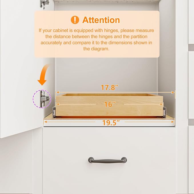 Pull Out Cabinet Organizer, 17" W x 21" D | Soft Close, Heavy Duty Slides, Wood Slide Out Drawers, For Kitchen Cabinets