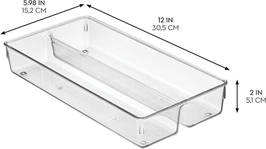 iDesign Recycled Plastic Divided Drawer Organizer Tray - Linus Collection - Clear