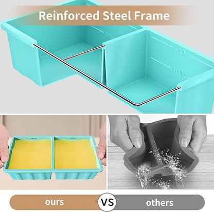 Silicone Freezer Tray for Soup Ice Cubes: 2-Cup Freezing Tray with Lid for Meal Prep - 2Pack Silicon Soup Portion Freeze Trays Make Stock Souped Ice Cube