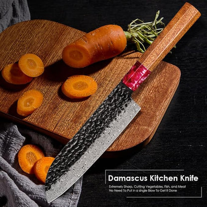 COOKLET'S Damascus Santoku Knife, Japanese VG10 Steel Core Kitchen Knife, Ultra Sharp Professional Chopping Cooking Knife, G10 Ergonomic Handle with Luxury Gift Box