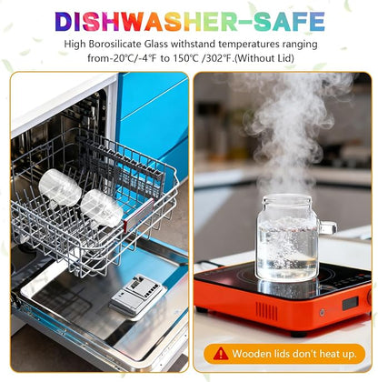 10 oz Glass Jars Set of 2, Spice Jar Round Storage Canister with Airtight Wooden Lid Clear Glass Food Jar for Pantry Sugar Tea Coffee Bean Spice Cookies Bath Salts (10oz/300ml-2 pack-with spoon)