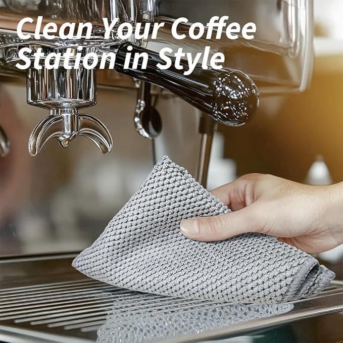 Barista Towel 6 Pack, Extra Thick Microfiber Coffee Cleaning Cloths, Espresso Machine Accessories for Coffee Bar, Steam Wand, Countertop, Milk Frother, 12”x12”