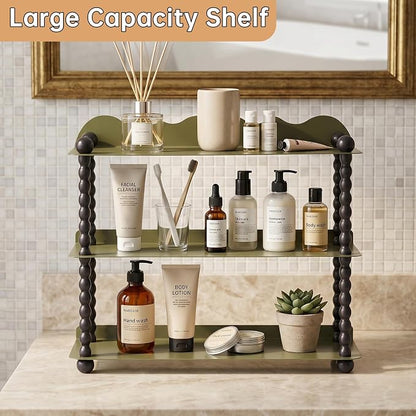 3-Tier Kitchen Countertop Organizer, Vintage Metal Spice Rack, Multi-Purpose Bathroom Counter Organizer, Rustic Countertop Storage Shelf for Mug, Cosmetics, Coffee Station and Vanity Decor