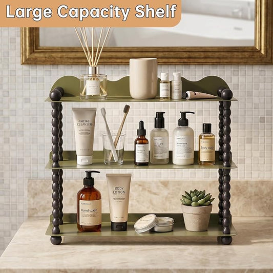 3-Tier Kitchen Countertop Organizer, Vintage Metal Spice Rack, Multi-Purpose Bathroom Counter Organizer, Rustic Countertop Storage Shelf for Mug, Cosmetics, Coffee Station and Vanity Decor