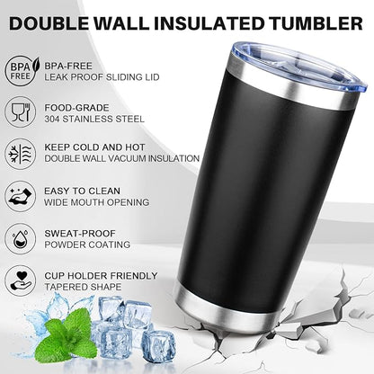 20oz Tumbler with Lid Double Wall Vacuum Insulated Travel Coffee Mug Stainless Steel Thermal Cup Powder Coated Sturdy Coffee Tumbler Bulk for Hot and Cold Beverage (Black,6)