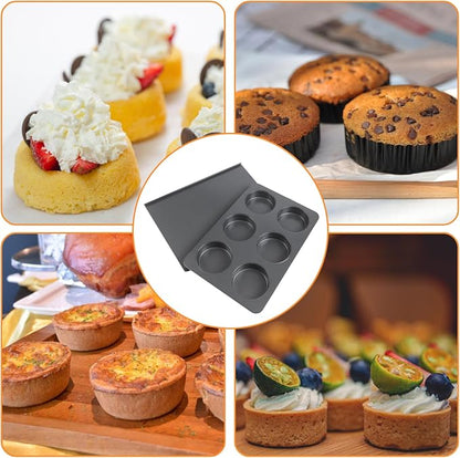 6 Cup Muffin Pan with Lid, Carbon Steel Non Stick Cupcake Pans for Baking, 9 x 13 Inch Even Crical Deep Baking Pan for Cup Cake, English Muffin, Whoopie Pie, Hamburger Buns