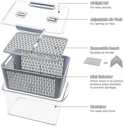 Fistone Fresh Produce Fruit Vegetable Storage Containers 3Piece Set, BPA-Free Fridge Storage Container with Lid & Colander, Fridge Organizers, Keep Fresh for Produce,Fruit and Vegetable