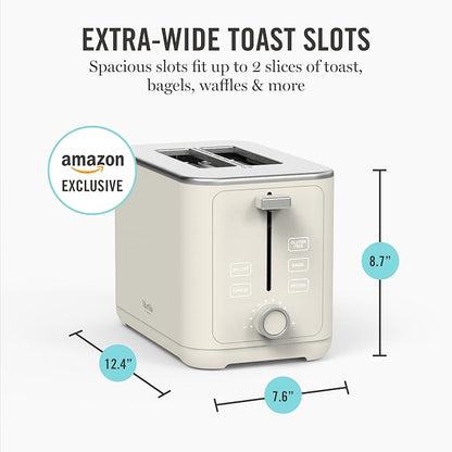 Martha Stewart 2 Slice Toaster, 10 Shade Settings with Defrost, Cancel, Bagel & Gluten-Free, Extra-Wide Self-Centering Slots for Waffles & Artisan Bread, Removable Crumb Tray, Cord Wrap, Linen Cream