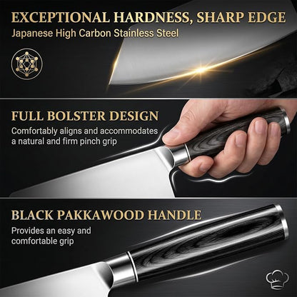 MDHAND 7 Inch Meat Cleaver Butcher Knife, High Carbon Stainless Steel Cleaver Knife with Black Pakkawood Handle, Heavy Duty Bone Chopper for Meat & Vegetables, Home & Restaurant, Chef Gifts
