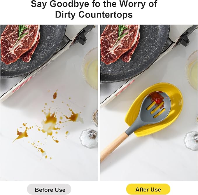 Hasense Spoon Rest for Kitchen Counter, Porcelain Spoon Holder for Stove Top, Cooking Utensil Rest Spoon Cradle for Spatula, Ladle, Tongs and Knife, Dishwasher Safe and Heat-Resistant, Yellow