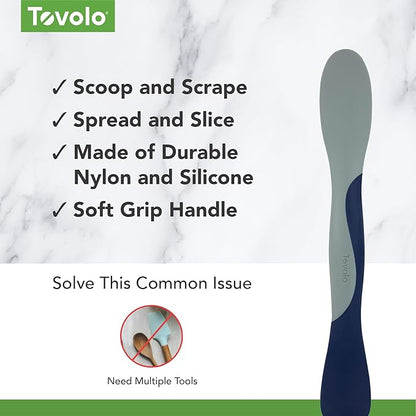 Tovolo Mini Scoop and Spread Tool for Kitchen Meal Prep Small Sandwich Spreader Spatula for Peanut Butter Jelly, Silicone BPA Free Dishwasher Safe Scooper Spreader, Deep Indigo and Oyster Gray